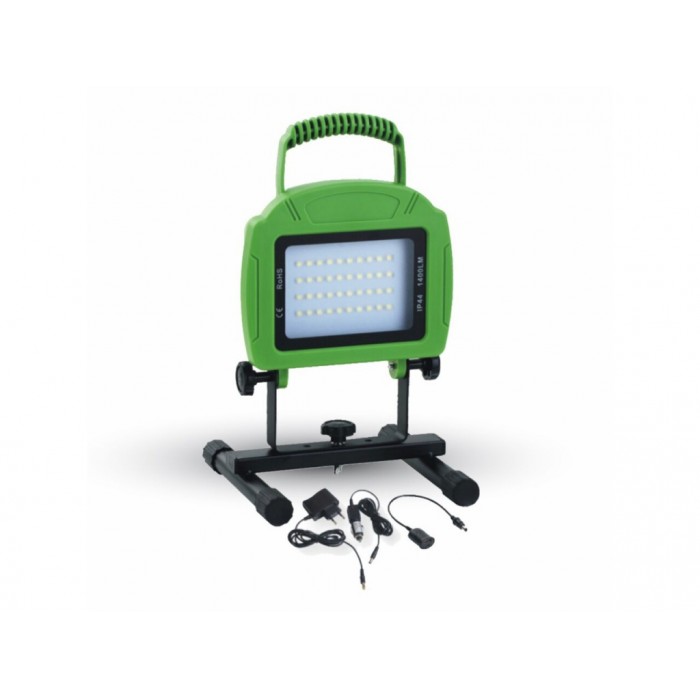 SMD LED reflektor 20W zelený nabíjací - studená biela