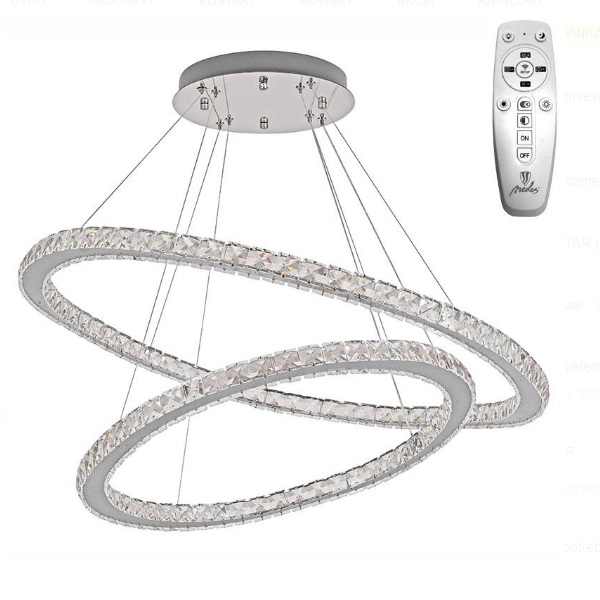 LED závesný luster s ovládačom 2 kruhy – prstenec krištáľ - 160W